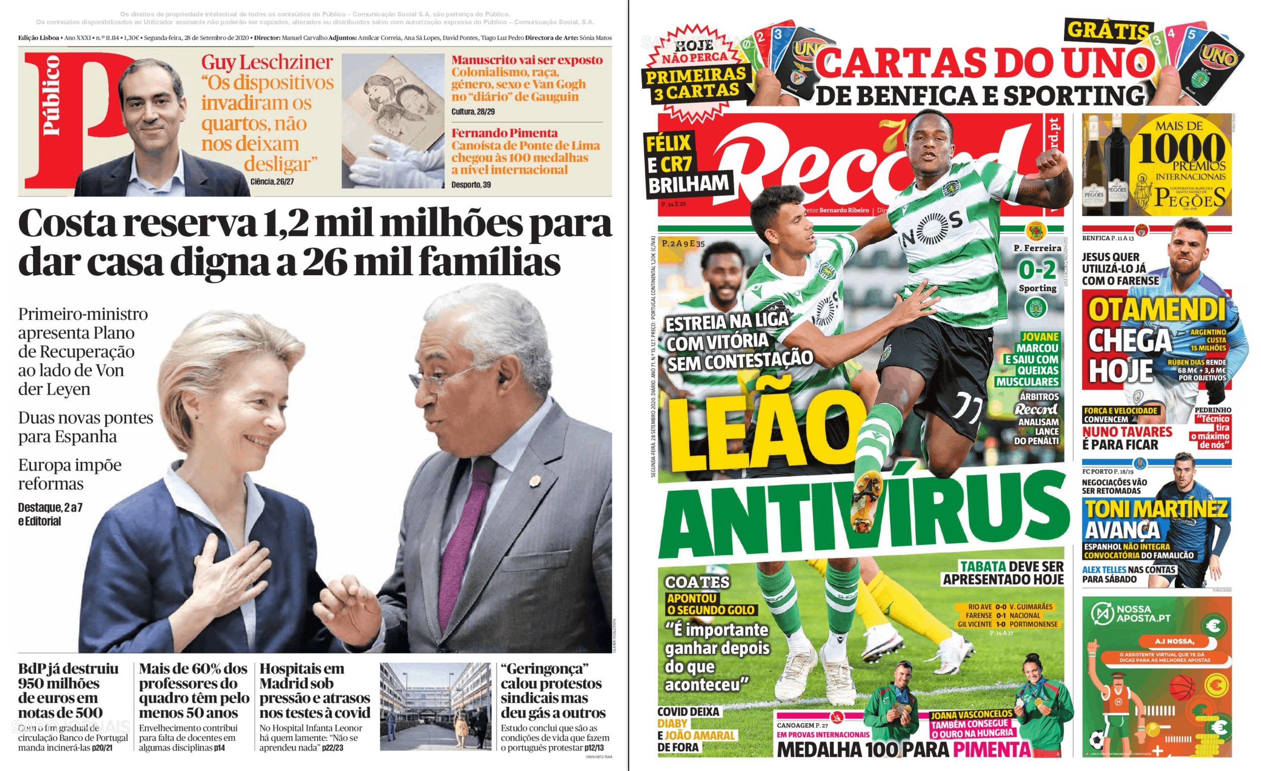 Revista de Imprensa: O plano de recuperação com dinheiro da UE e a entrada de pé direito do Sporting na I Liga