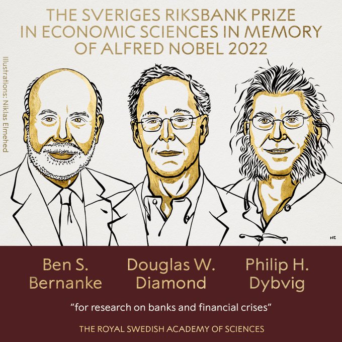 Prémio Nobel da economia para Ben Bernanke, Douglas Diamond e Philip Dybvig pela investigação sobre bancos e crises financeiras