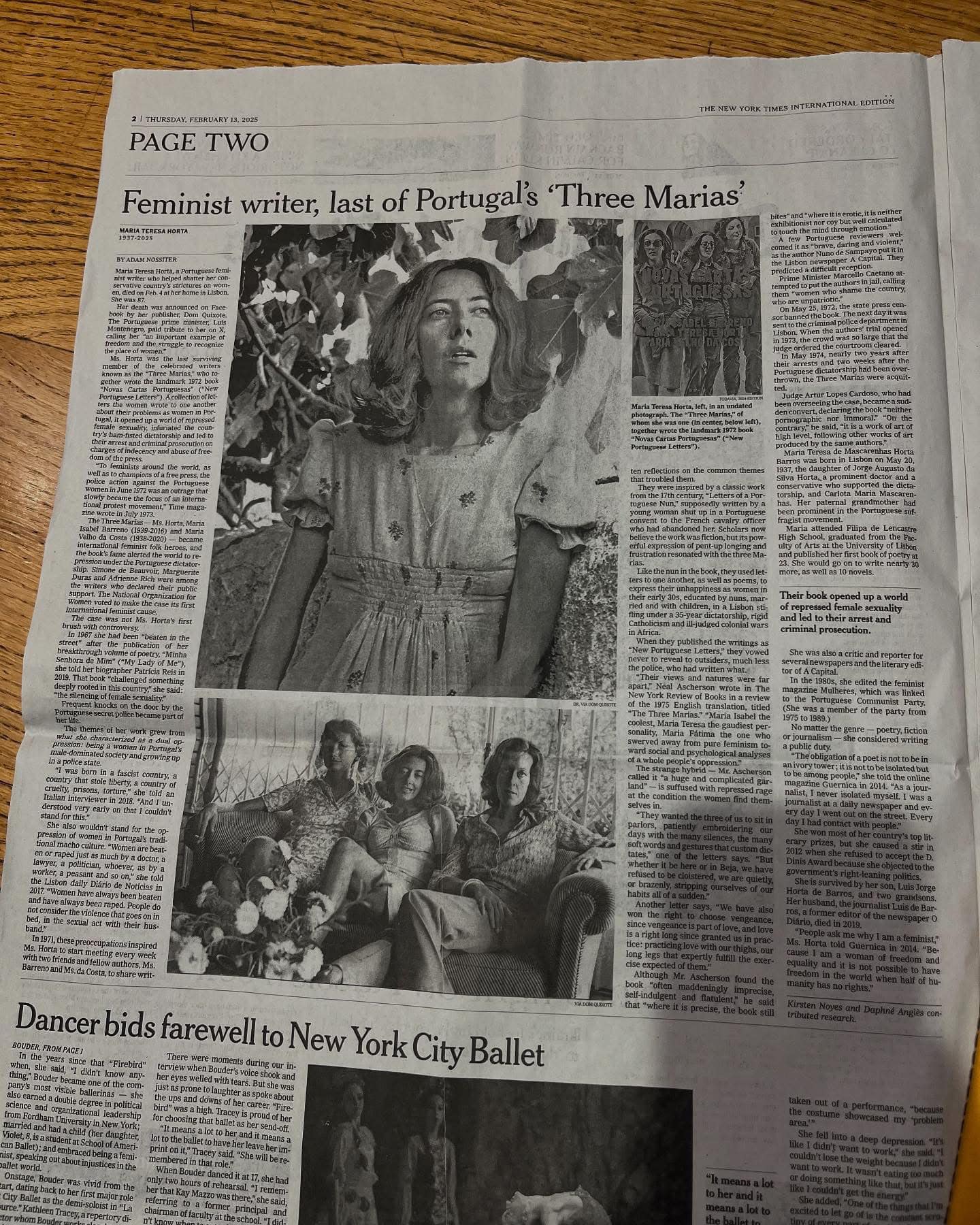 The New York Times dedica página a Maria Teresa Horta