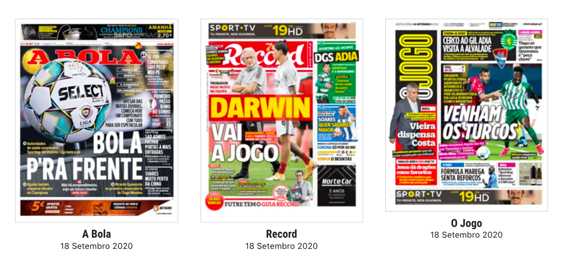 Revista de imprensa: Bola p’ra frente no arranque da I Liga de futebol