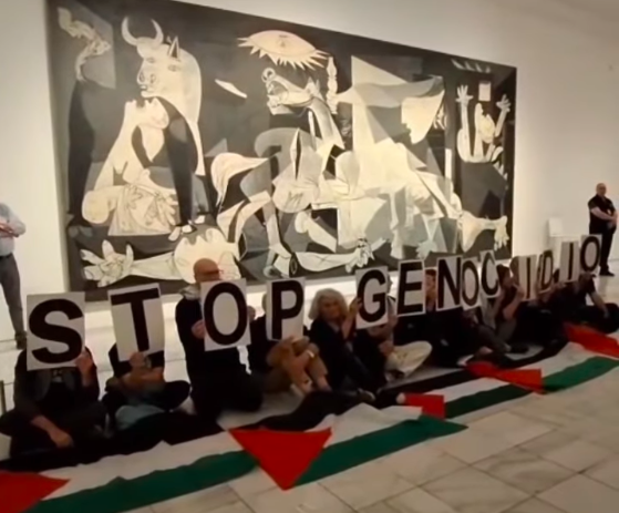 Num museu em Madrid, tinta vermelha num quadro contra “séculos de opressão”. Noutro, gritos pela Palestina