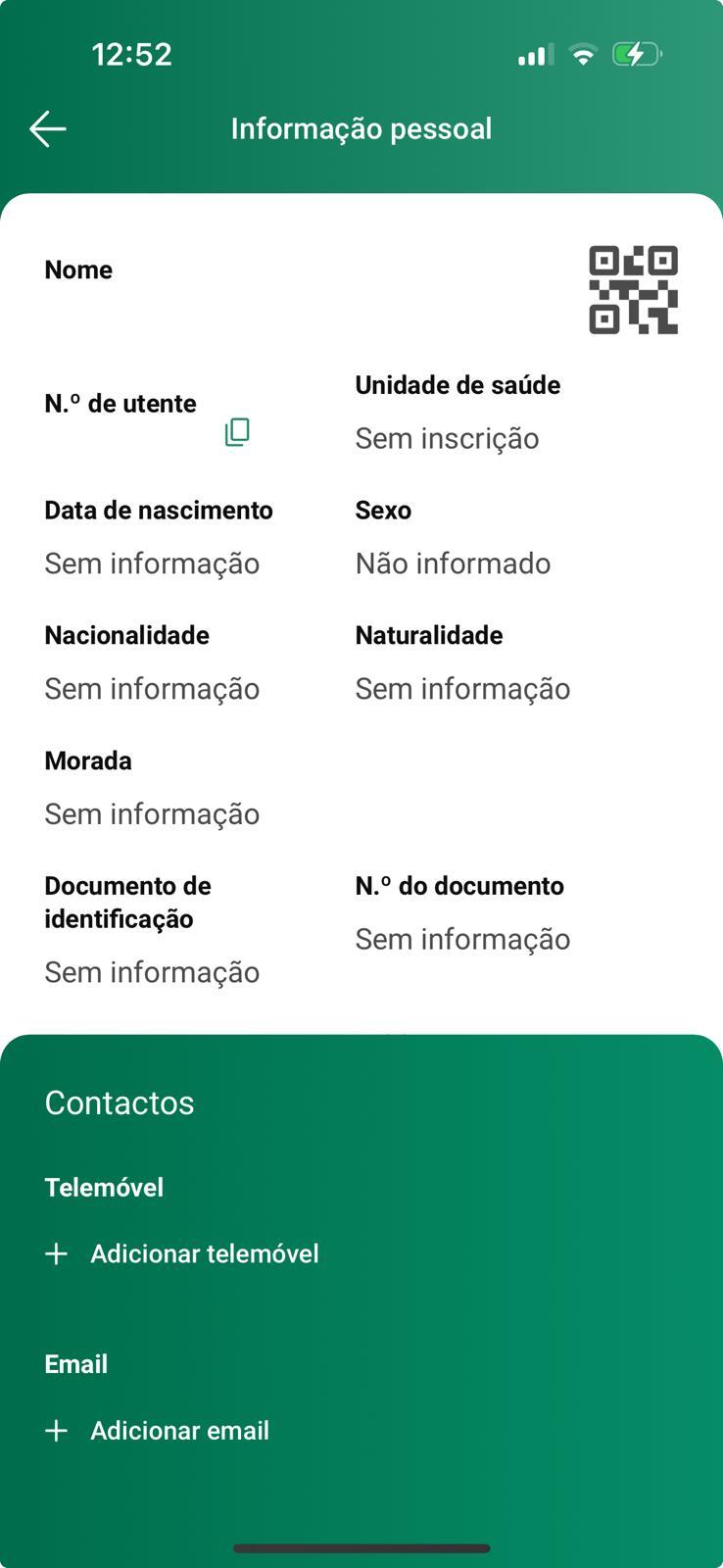 Captura de ecrã da aplicação SNS 24