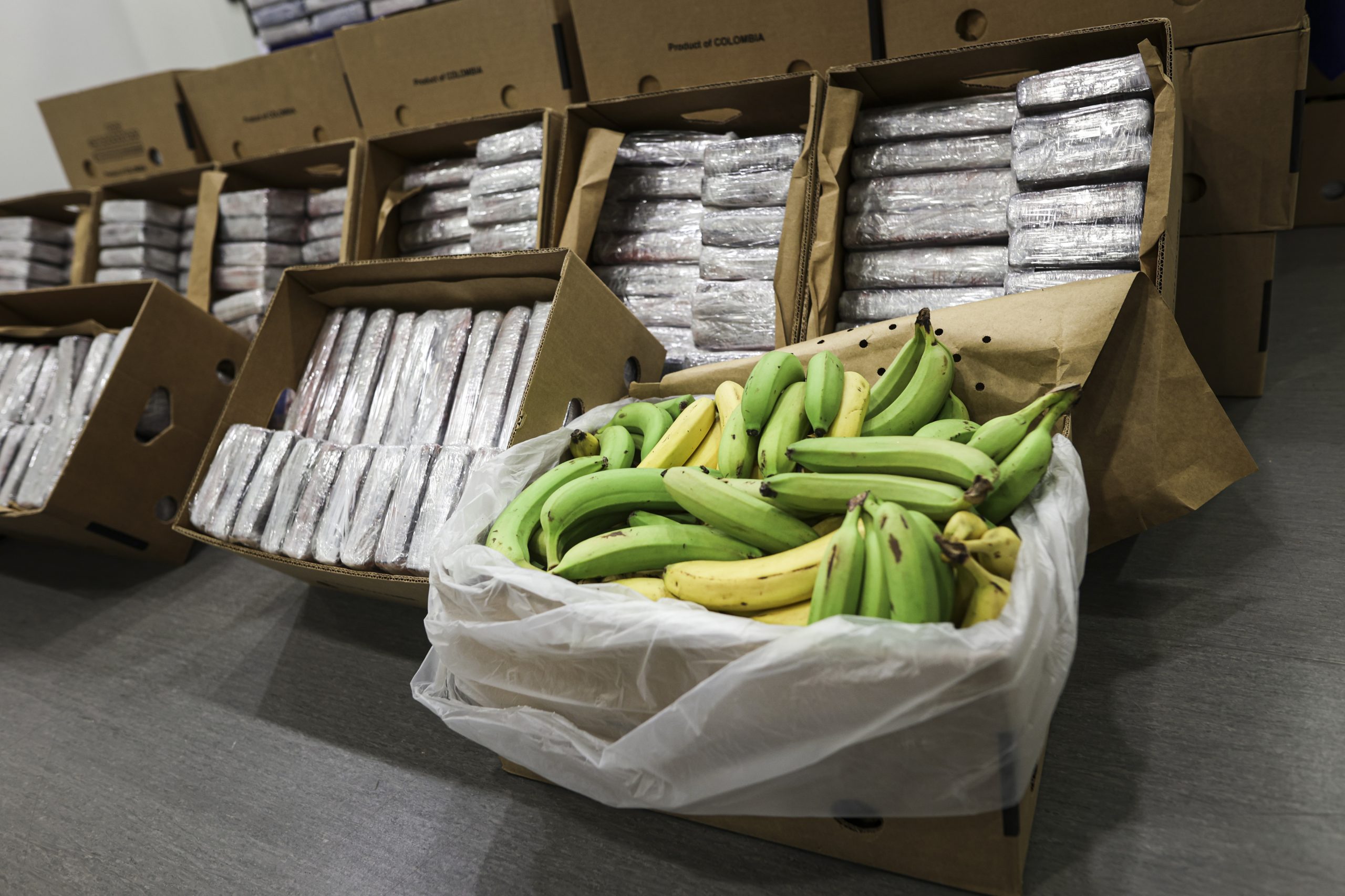 PJ apreende cerca de três toneladas e meia de cocaína. Droga estava no interior de caixas de bananas