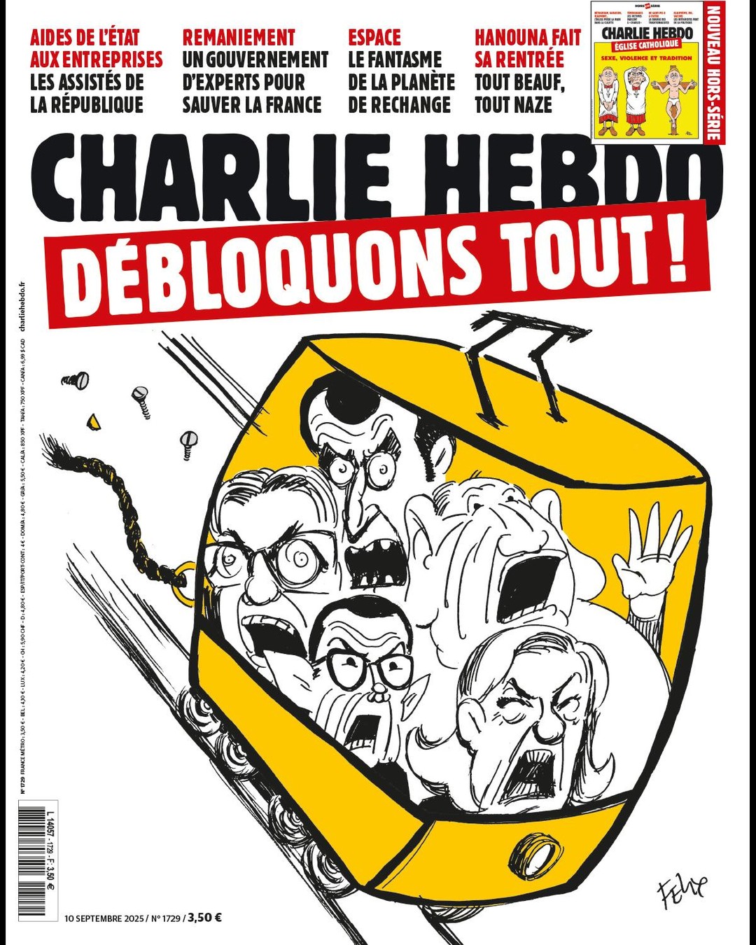 “Vamos desbloquear tudo”: Charlie Hebdo usa tragédia do Elevador da Glória para retratar crise política em França