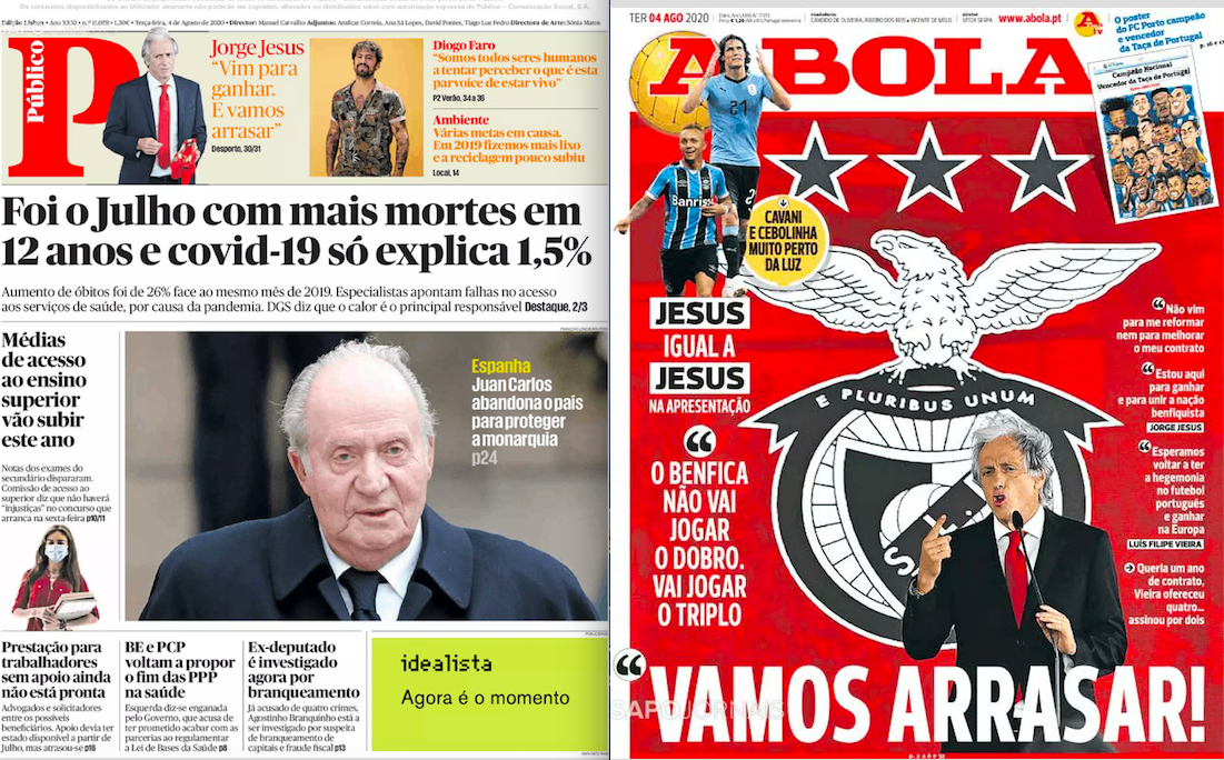 Revista de imprensa: A saída de Juan Carlos de Espanha e o regresso de Jorge Jesus ao Benfica