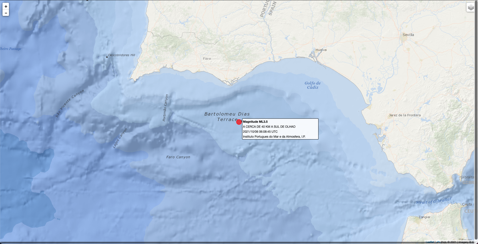 Sismo de 3.5 registado a quarenta quilómetros de Olhão