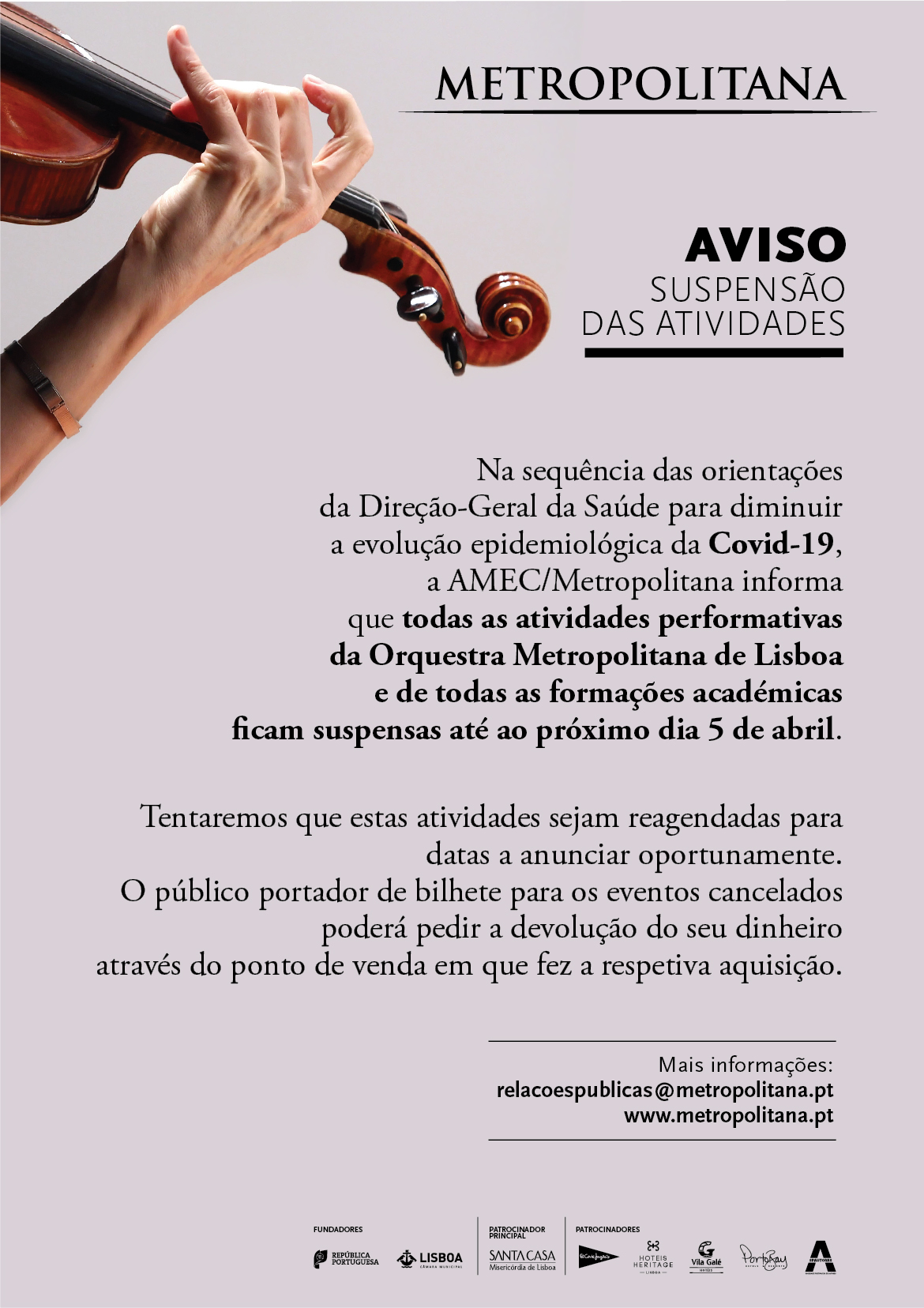 Covid-19: Atuações da Orquestra Metropolitana de Lisboa suspensas até 05 de abril