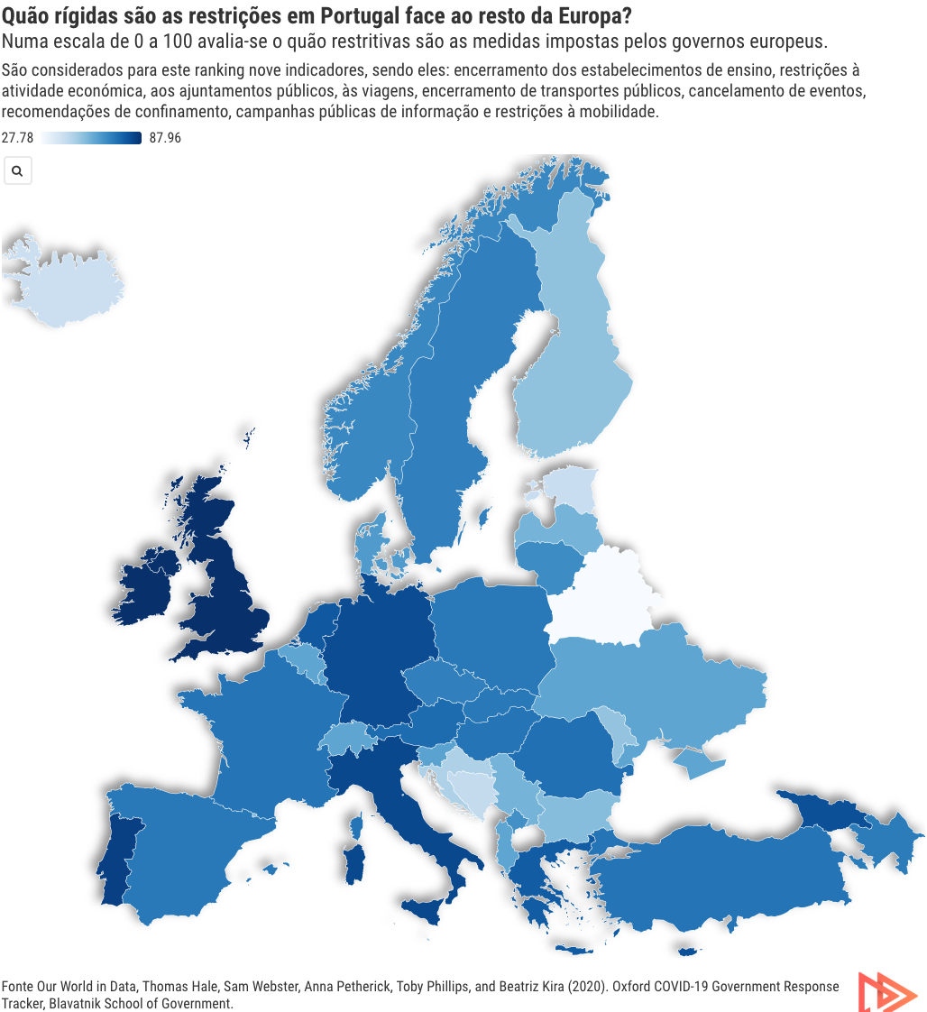 Restrições, vacinação e política de testes. Seis mapas para perceber como Portugal se compara com o resto da Europa