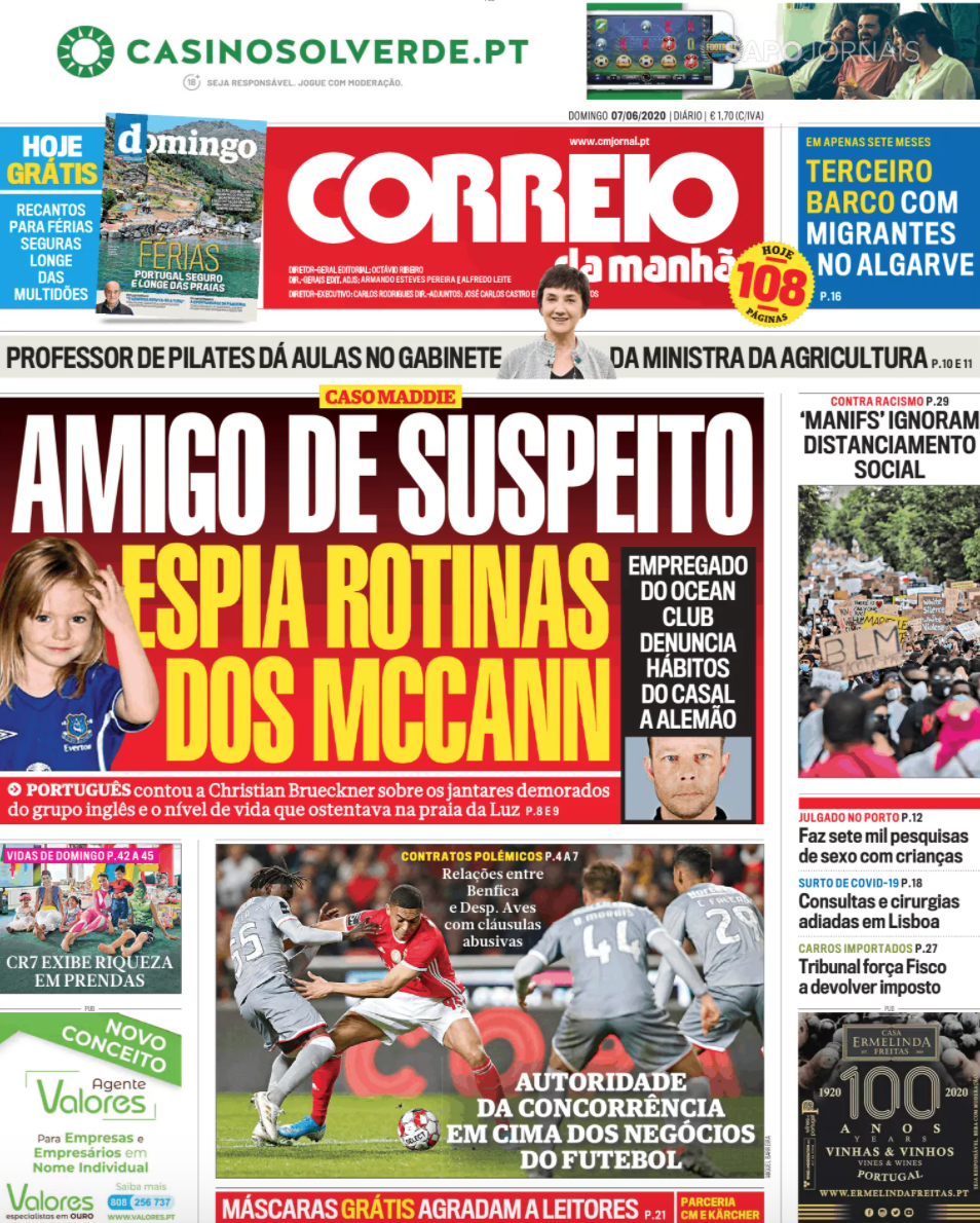 Revista de Imprensa: Novas pistas no caso Maddie fazem capa do Correio da Manhã
