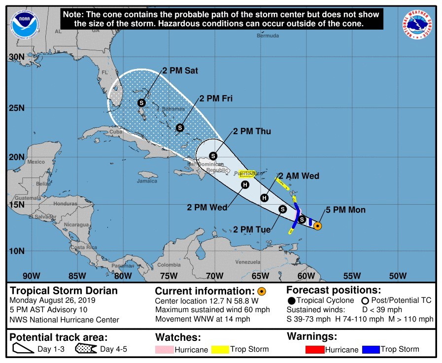 Porto Rico declara estado de emergência com aproximação da tempestade Dorian