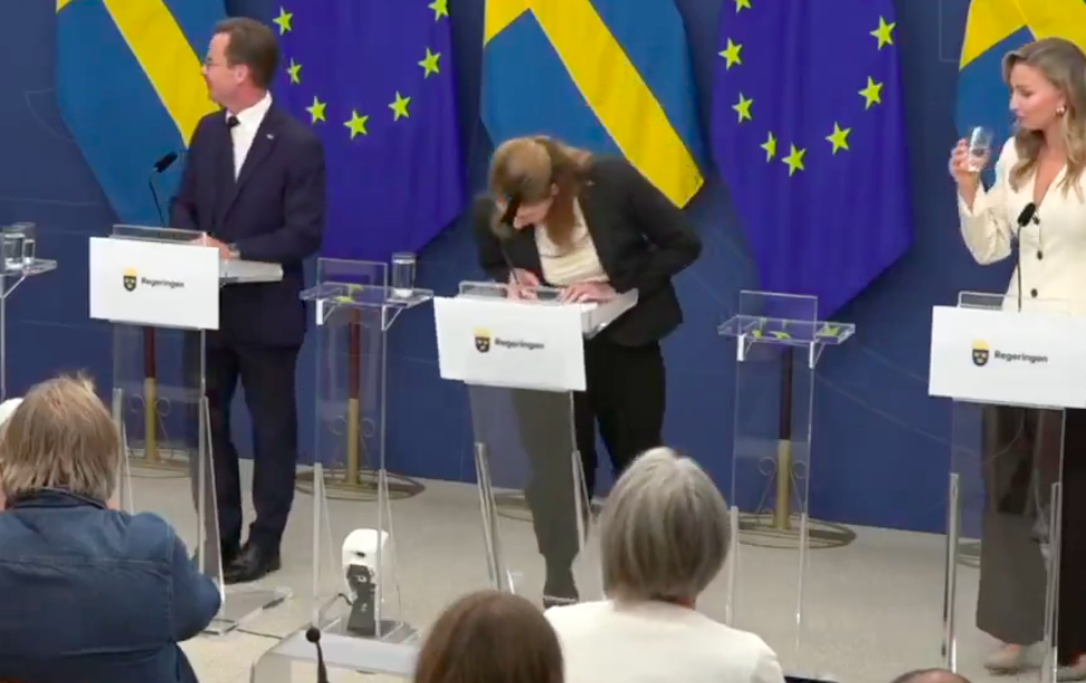 Nova ministra da Saúde da Suécia desmaia durante conferência de imprensa
