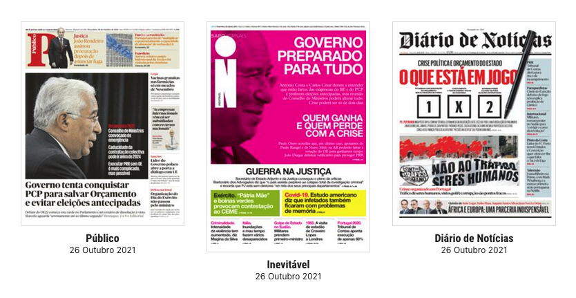 O que dizem os jornais: “Governo tenta conquistar PCP para salvar Orçamento e evitar eleições antecipadas”