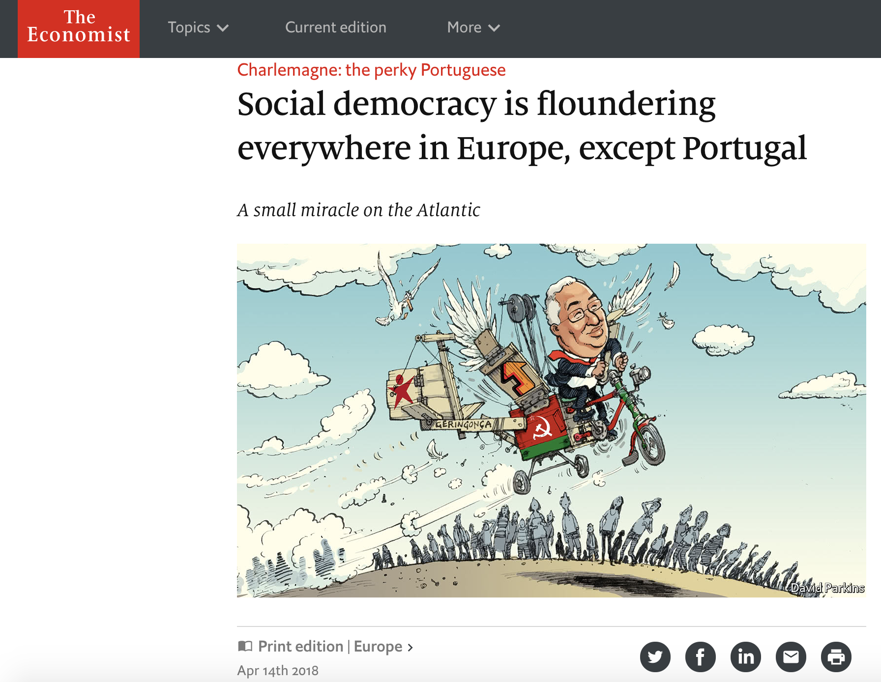 Costa descrito pela The Economist como sobrevivente da social-democracia europeia