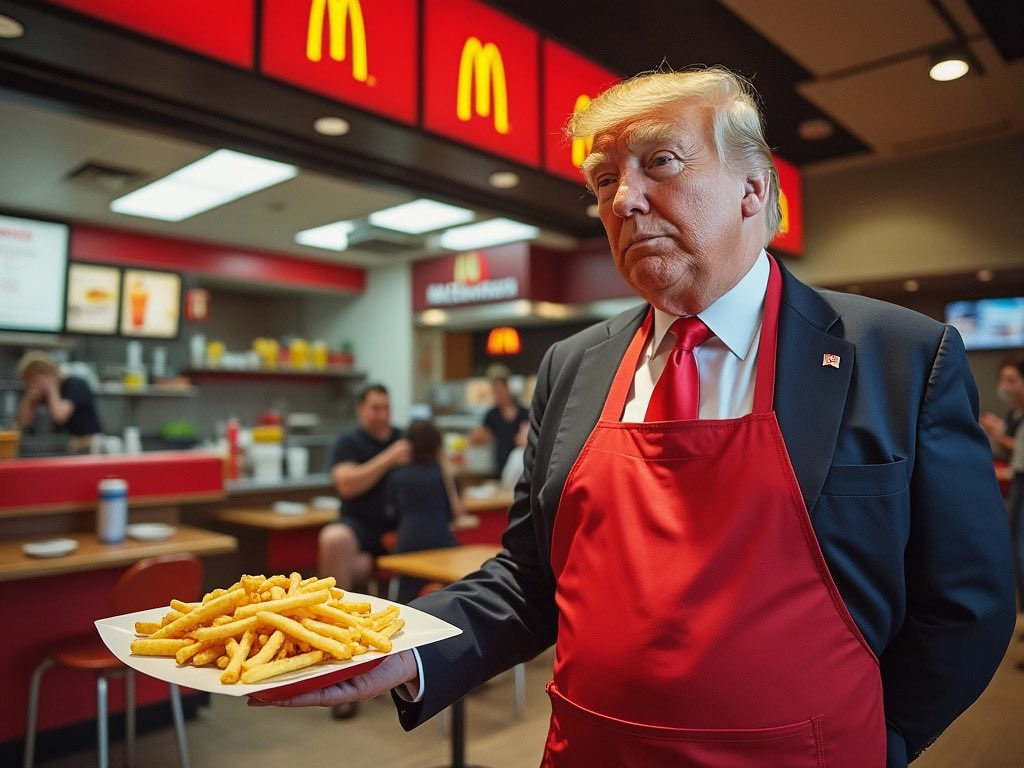 Trump veste-se de funcionário do McDonald’s para desacreditar Kamala Harris