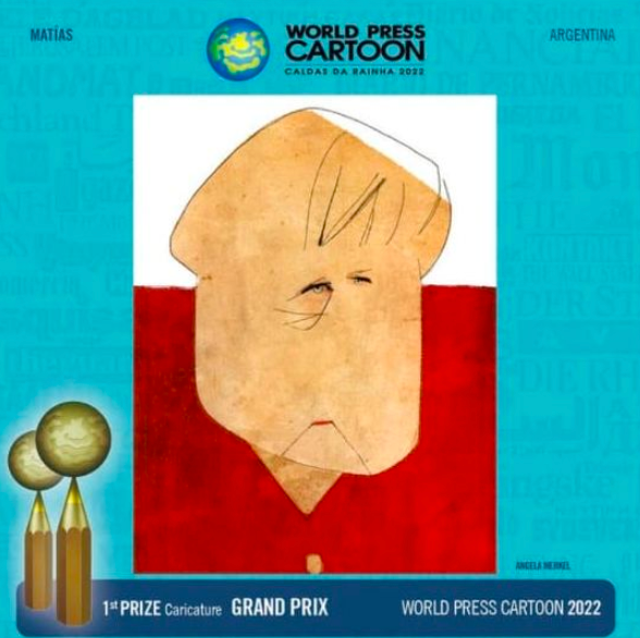 Argentino Matias Tolsá vence World Press Cartoon com caricatura de Angela Merkel