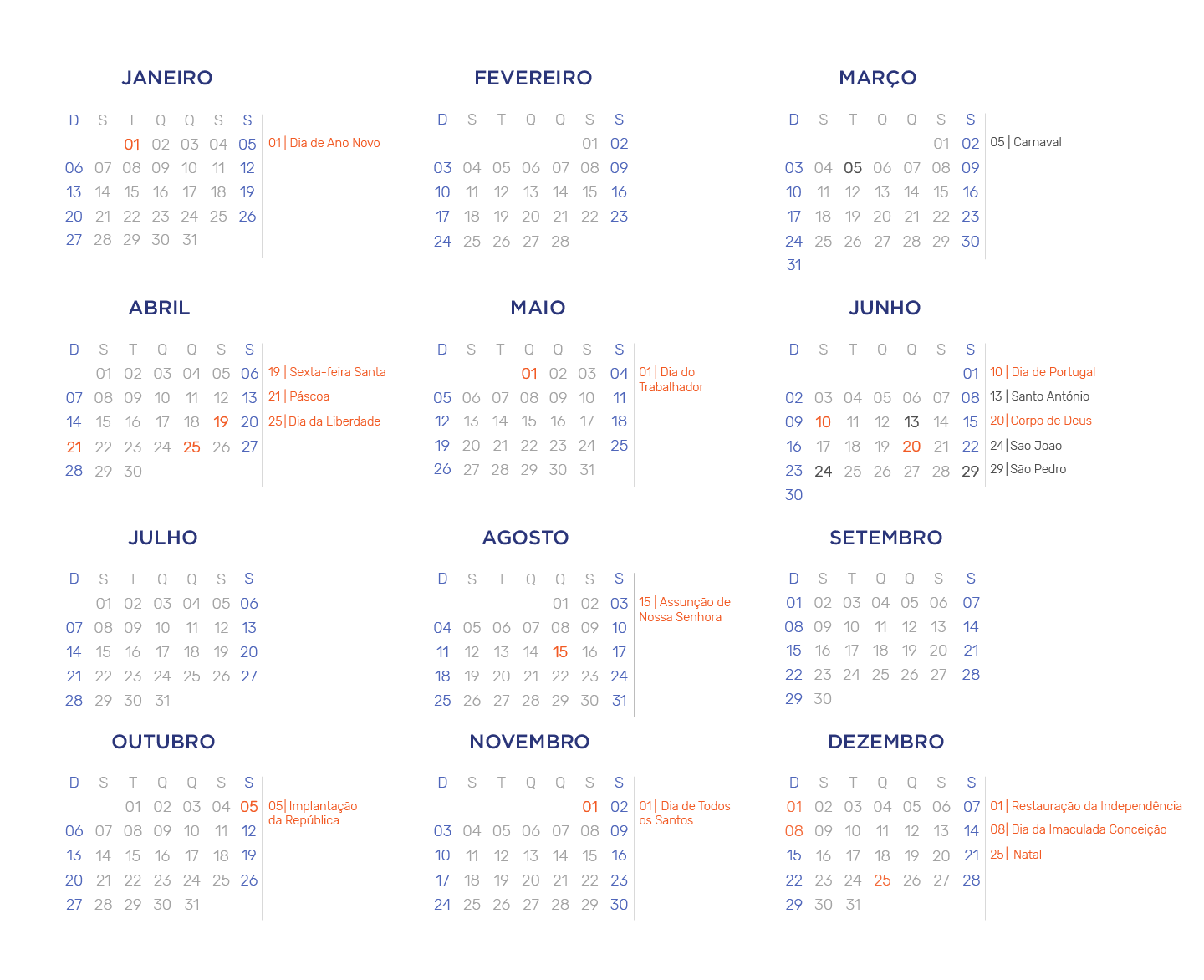 Calendário 2019: Veja aqui os feriados, fins de semana prolongados e “pontes” do próximo ano