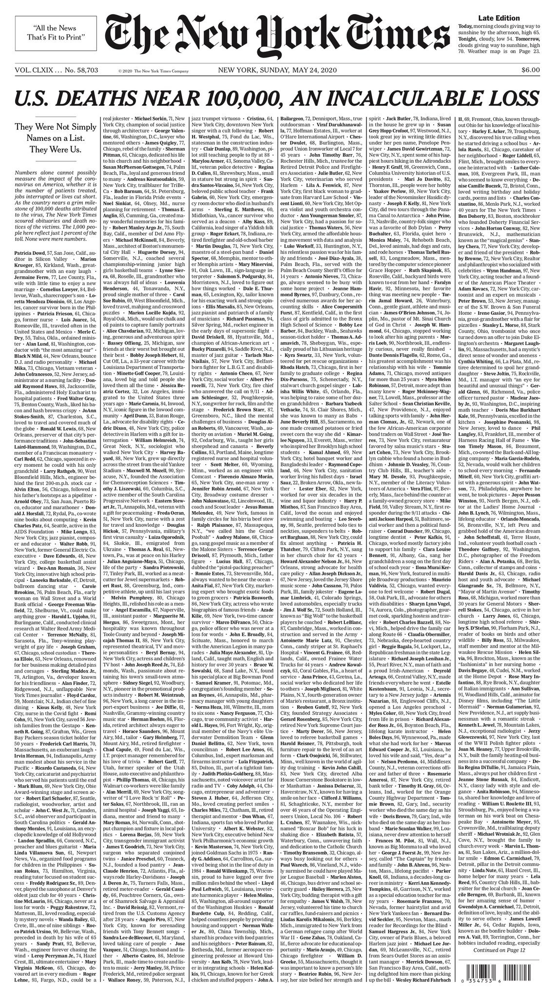 Não são apenas mil nomes ou obituários. São “uma perda incalculável” e o The New York Times ocupou assim a sua primeira página