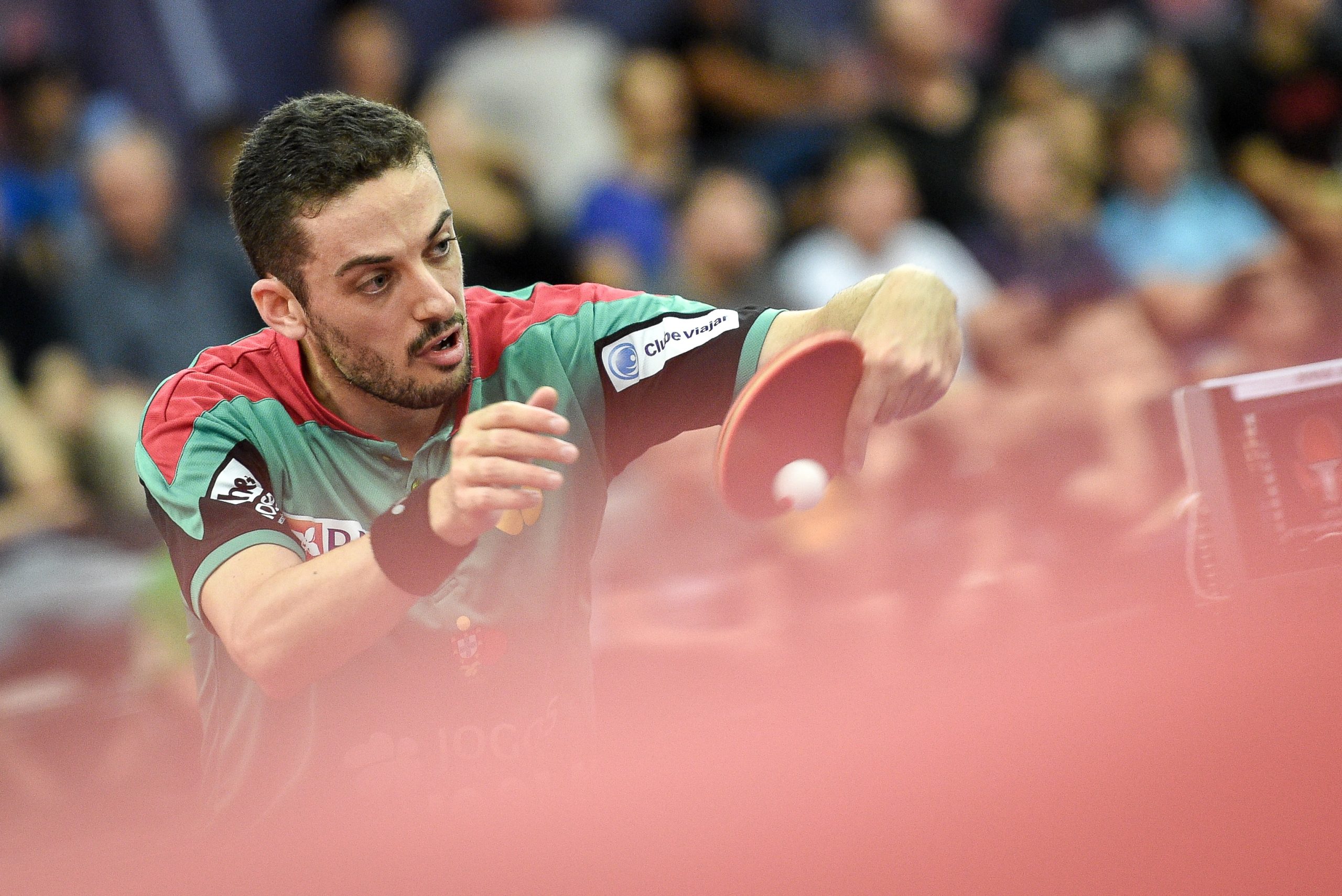 Marcos Freitas no quadro principal do Open do Qatar de ténis de mesa
