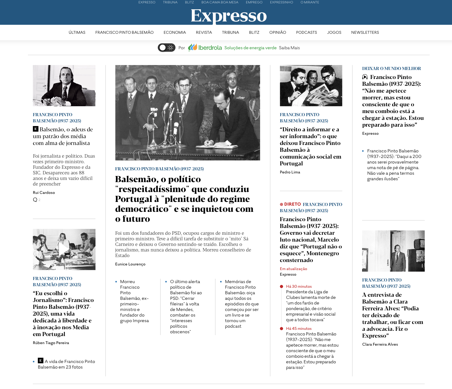 Se o Expresso fosse um diário esta seria a primeira página depois da morte do fundador