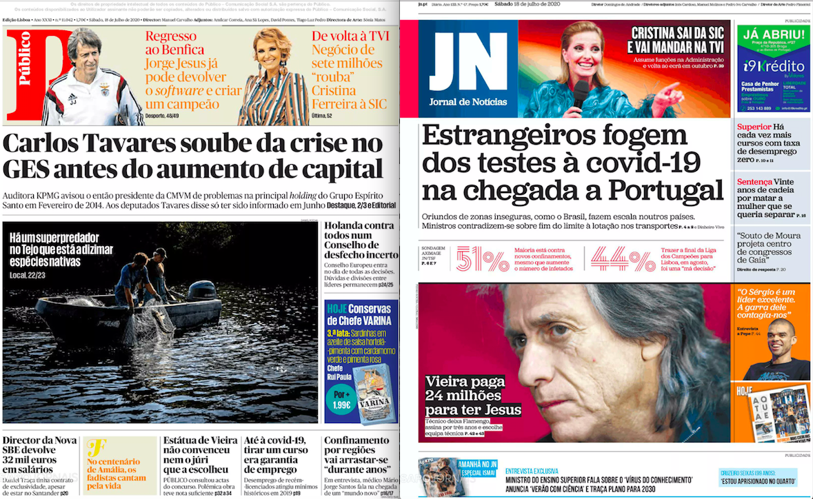 Revista de imprensa: Os regressos de Jorge Jesus ao Benfica e de Cristina Ferreira à TVI