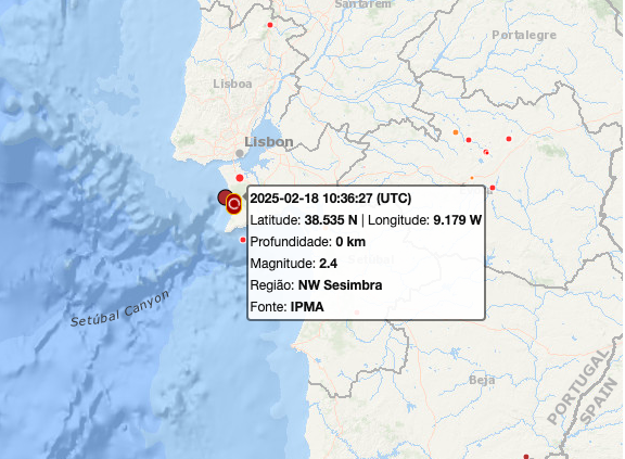 Sismo de magnitude 2,4 sentido em Setúbal e Lisboa