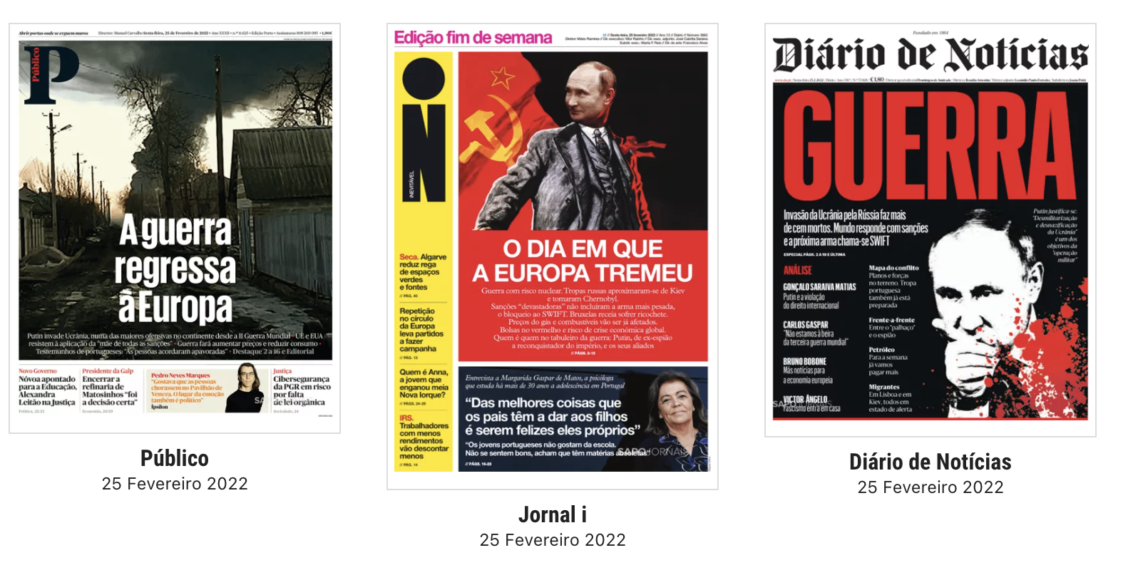 “A guerra voltou à Europa”. As capas dos jornais desta sexta-feira