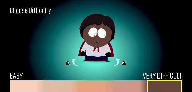 No novo jogo de “South Park” a dificuldade varia de acordo com o tom de pele do personagem
